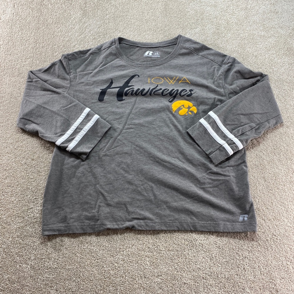 Russell Iowa Hawkeyes Shirt Mens Large Gray Long Sleeve NCAA Graphic Tee